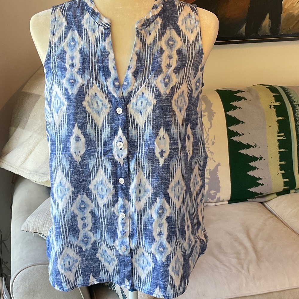 Tommy Bahama Blue and White Ikat Linen Tank Top